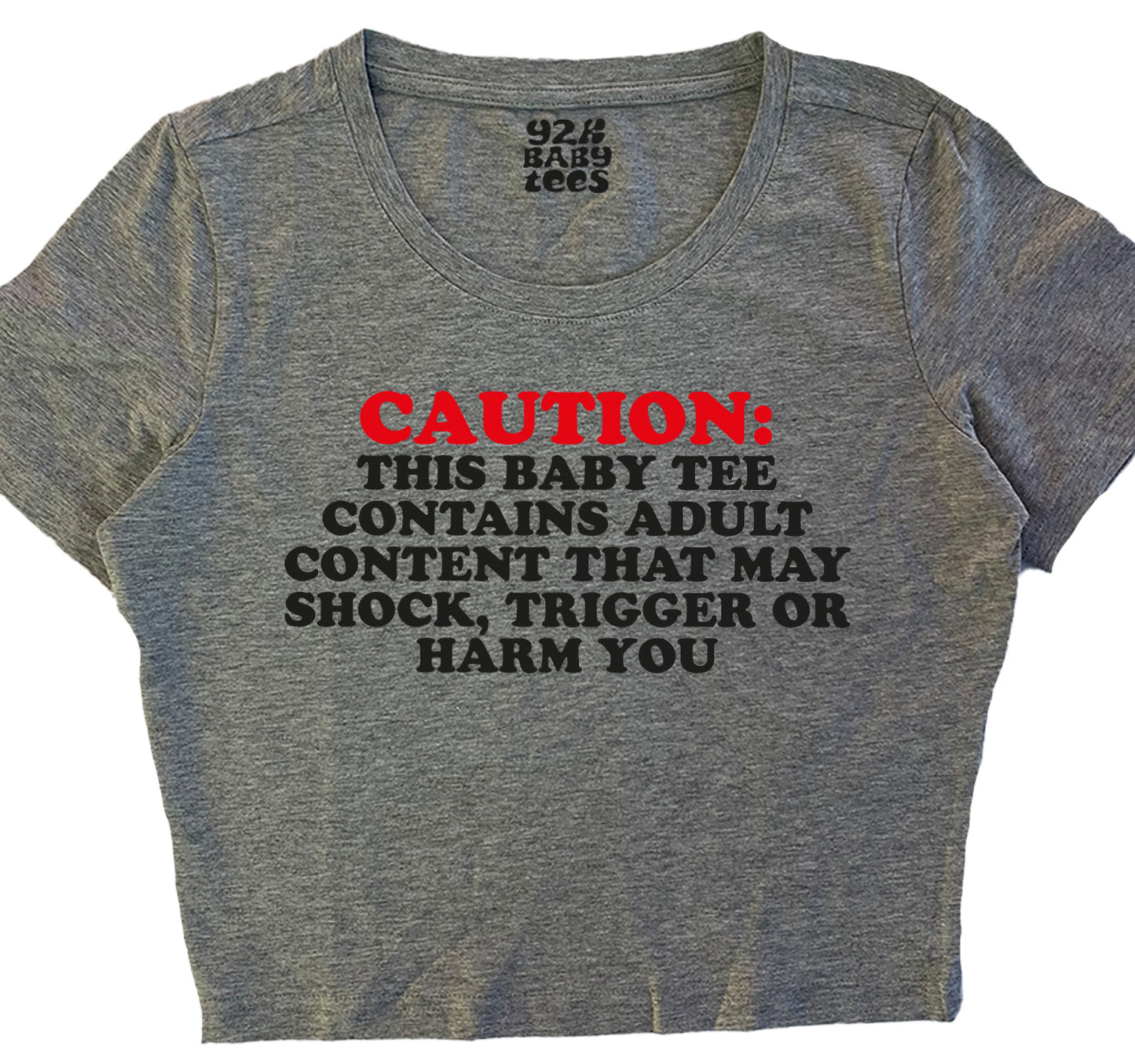 Caution: Shock, Trigger Or Harm Baby Tee Crop Top