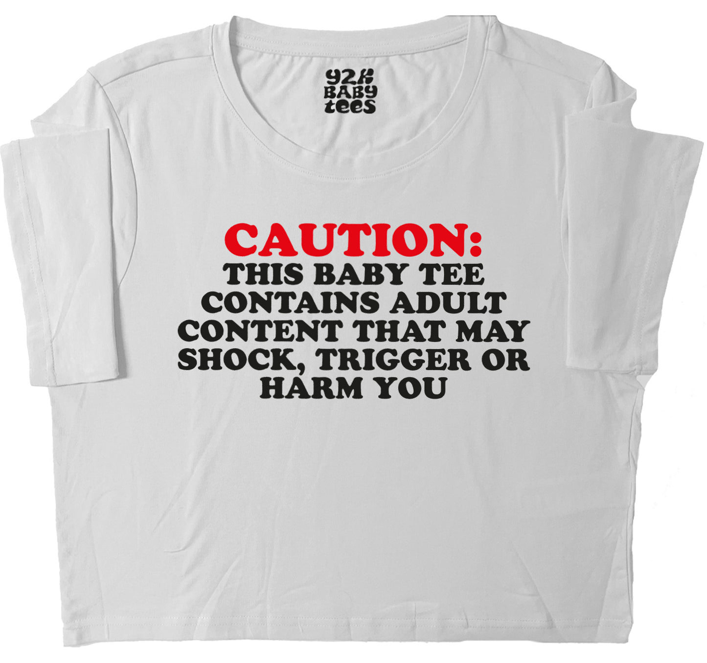 Caution: Shock, Trigger Or Harm Baby Tee Crop Top